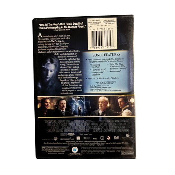 The Prestige 2007 DVD Hugh Jackman Christian Bale Action Thriller Pre-Owned - Picture 2 of 4